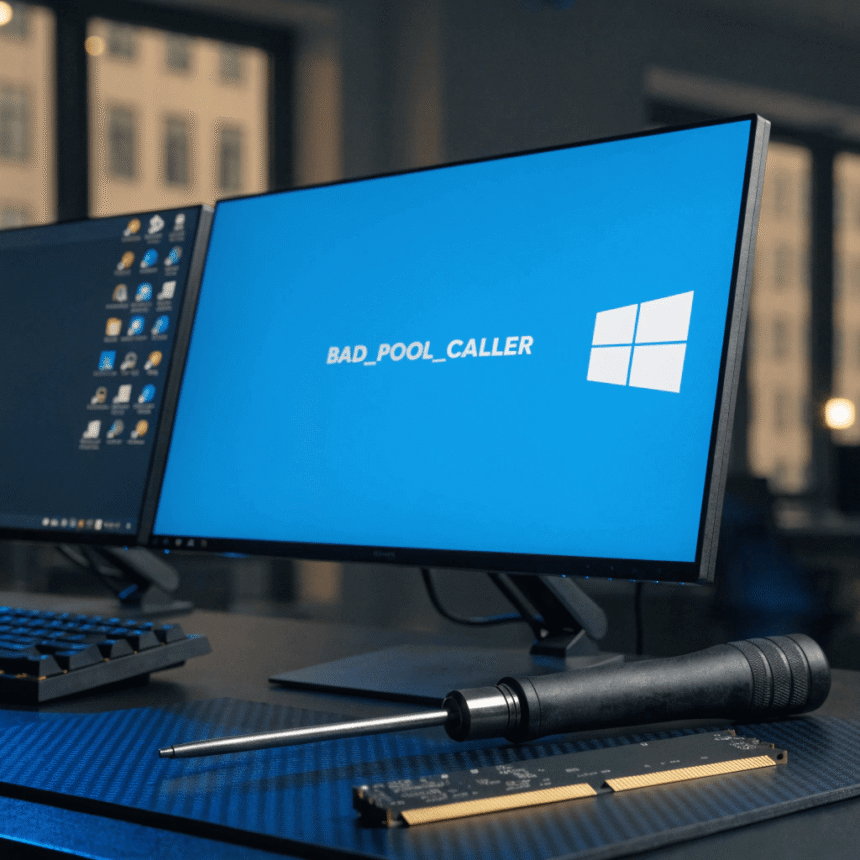 You said 8 words alt text Gemini said Windows 11 Bad Pool Caller Blue Screen Error