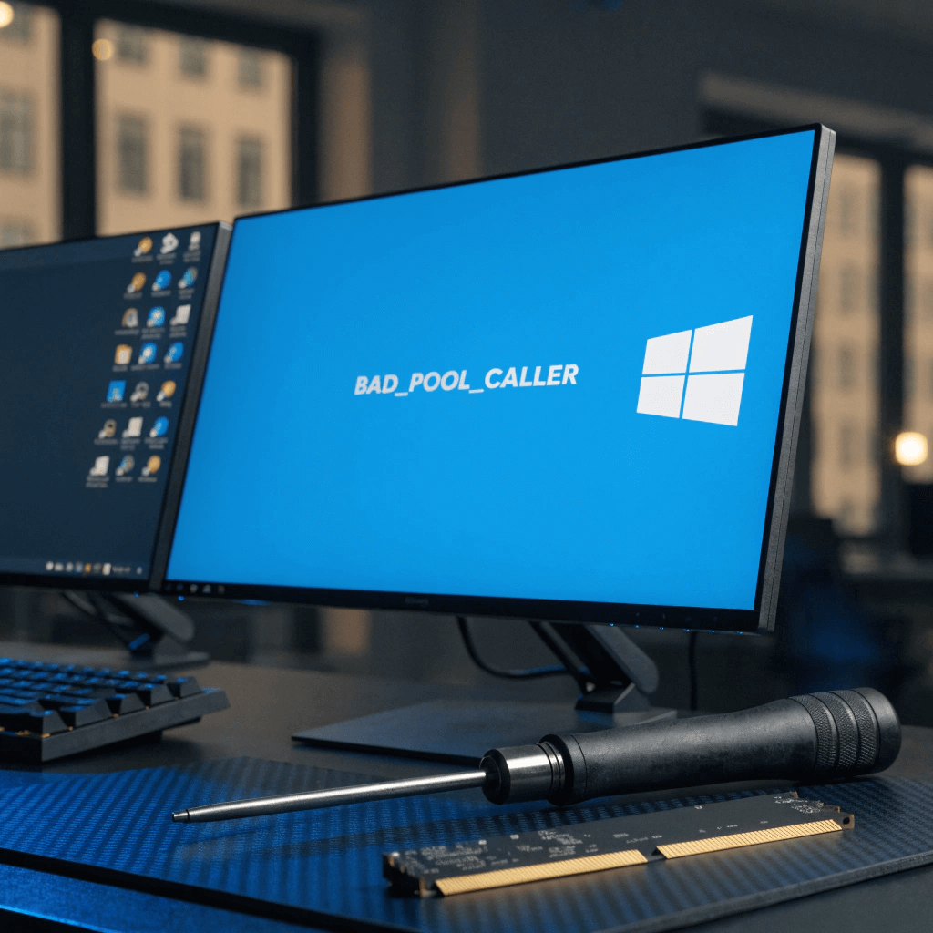 You said 8 words alt text Gemini said Windows 11 Bad Pool Caller Blue Screen Error